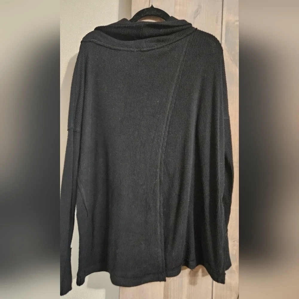 Free People We The Free Juicy Ribbed Cowl Neck Oversized Top Black S NWT